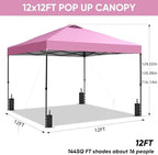 12x12 Pop Up Canopy Patio Carpas, One Push Set up with Central Lock Canopy with Wheeled Carry Bag, Included 4, alternate view