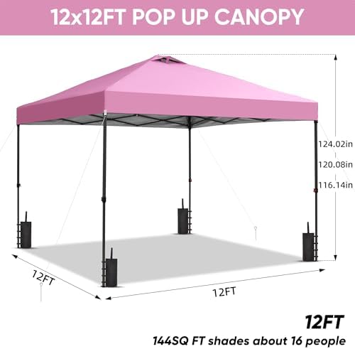 12x12 Pop Up Canopy Patio Carpas, One Push Set up with Central Lock Canopy with Wheeled Carry Bag, Included 4, alternate view