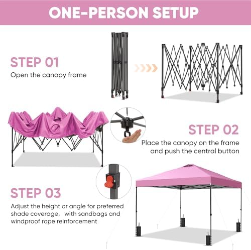 12x12 Pop Up Canopy Patio Carpas, One Push Set up with Central Lock Canopy with Wheeled Carry Bag, Included 4, alternate view
