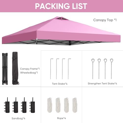 12x12 Pop Up Canopy Patio Carpas, One Push Set up with Central Lock Canopy with Wheeled Carry Bag, Included 4, alternate view