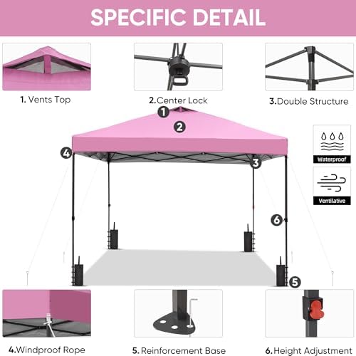 12x12 Pop Up Canopy Patio Carpas, One Push Set up with Central Lock Canopy with Wheeled Carry Bag, Included 4, alternate view
