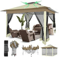 12x12 Pop Up Canopy Portable Gazebo with Mosquito Nettings Upgrade Easy Up Metal Outdoor Gazebo Waterproof, 4