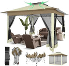 12x12 Pop Up Canopy Portable Gazebo with Mosquito Nettings Upgrade Easy Up Metal Outdoor Gazebo Waterproof, 4