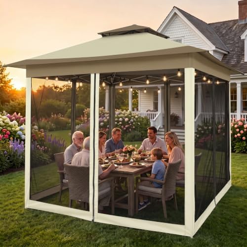 12x12 Pop Up Canopy Portable Gazebo with Mosquito Nettings Upgrade Easy Up Metal Outdoor Gazebo Waterproof, 4, alternate view