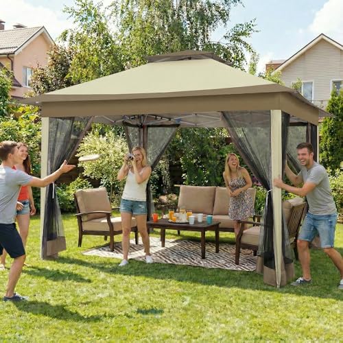 12x12 Pop Up Canopy Portable Gazebo with Mosquito Nettings Upgrade Easy Up Metal Outdoor Gazebo Waterproof, 4, alternate view