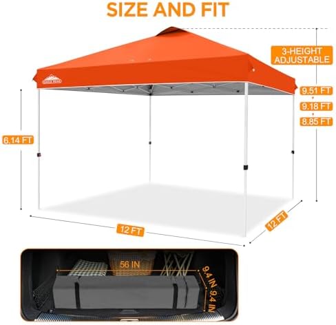 12x12 Pop Up Canopy Tent Easy Up Canopy Outdoor, Orange, alternate view 3