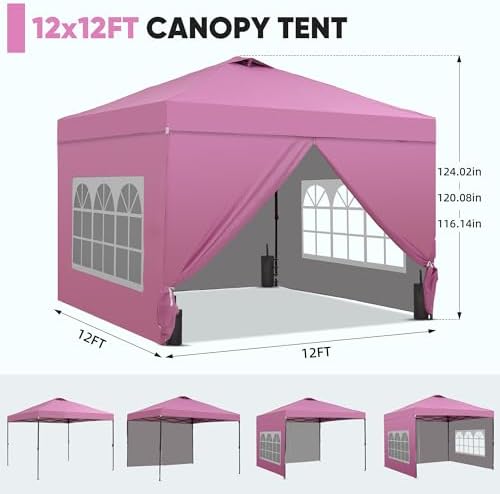 12x12 Pop Up Canopy Tent with 4 Sidewalls, Easy Set up with One Push Lift Gazebo with Wheel Bag and 4 Sandbags, alternate