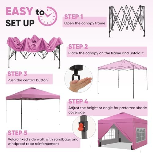 12x12 Pop Up Canopy Tent with 4 Sidewalls, Easy Set up with One Push Lift Gazebo with Wheel Bag and 4 Sandbags, alternate