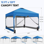 12x12 Pop Up Canopy Tent with One Push Setup, Outdoor Sun Shade Canopy for Backyard Party, Easy Up Instant, alternate view 3