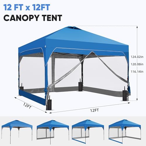 12x12 Pop Up Canopy Tent with One Push Setup, Outdoor Sun Shade Canopy for Backyard Party, Easy Up Instant, alternate view 3