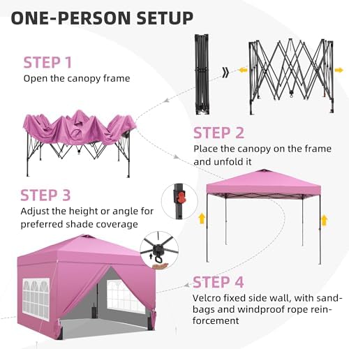 12x12 Pop Up Canopy Tent with One Push Setup, Portable Sun Shade Tent, Instant Easy Up Canopy with 4-Sidewalls &, alternate