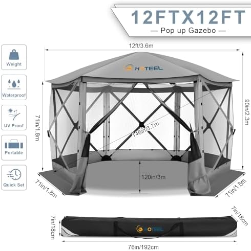 12x12 Pop Up Gazebo on Clearance, Stargazing & Screen Tent, Gray in Gray, alternate view 2