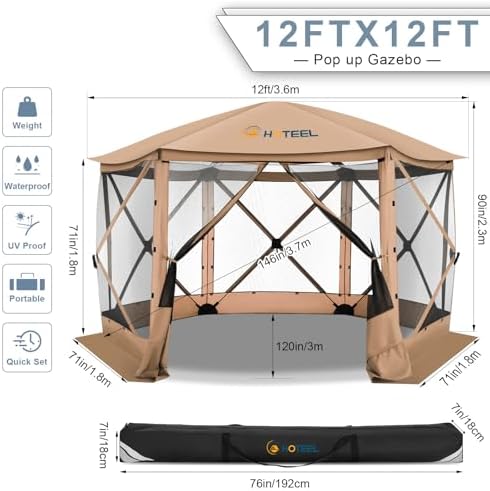 12x12 Pop Up Gazebo on Clearance, Stargazing & Screen Tent, Khaki in Khaki, alternate view 2