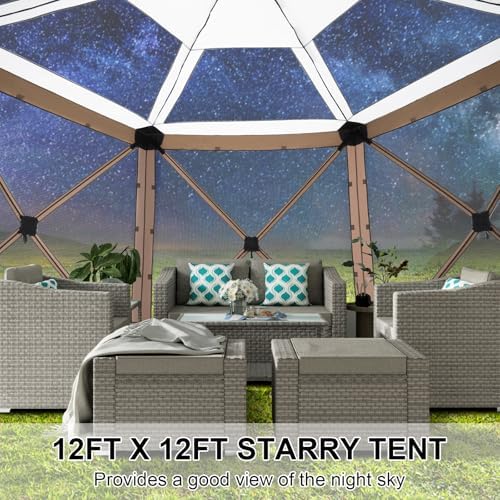 12x12 Pop Up Gazebo on Clearance, Stargazing & Screen Tent, Khaki in Khaki, alternate view 3