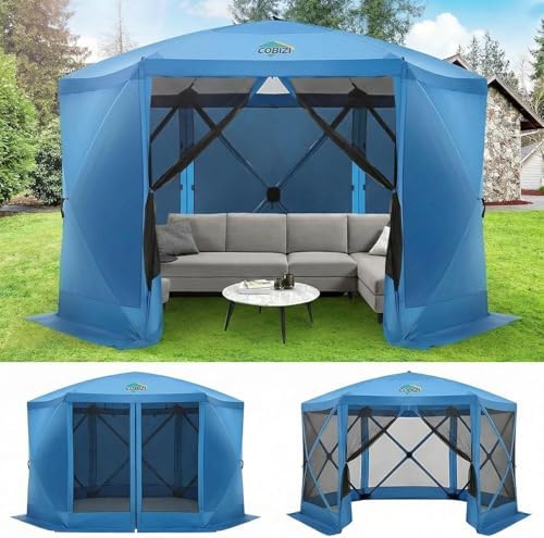 12x12 Pop Up Gazebo, Screen Tent with Carry Bag & Stakes, Blue in Blue