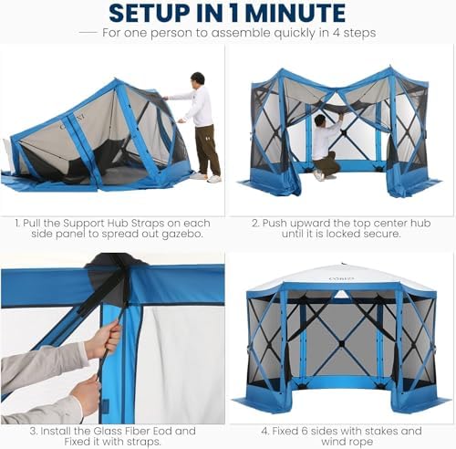 12x12 Pop Up Gazebo, Screen Tent with Carry Bag & Stakes, Blue in Blue, alternate view 3