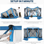 12x12 Pop Up Gazebo, Screen Tent with Carry Bag & Stakes, Blue in Blue, alternate view 3