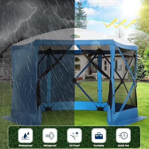 12x12 Pop Up Gazebo, Screen Tent with Carry Bag & Stakes, Blue in Blue, alternate view 4