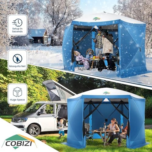 12x12 Pop Up Gazebo, Screen Tent with Carry Bag & Stakes, Blue in Blue, alternate view 5