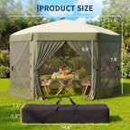 12x12FT 6-Sided Pop Up Gazebo Screen Tent with Mesh Panels, Green in 12x12FT in Green, alternate view 2