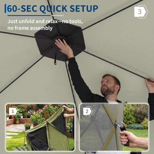 12x12FT 6-Sided Pop Up Gazebo Screen Tent with Mesh Panels, Green in 12x12FT in Green, alternate view 3