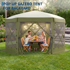 12x12FT 6-Sided Pop Up Gazebo Screen Tent with Mesh Panels, Green in 12x12FT in Green, alternate view 5