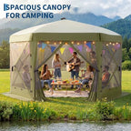 12x12FT 6-Sided Pop Up Gazebo Screen Tent with Mesh Panels, Green in 12x12FT in Green, alternate view 6