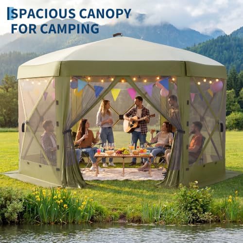 12x12FT 6-Sided Pop Up Gazebo Screen Tent with Mesh Panels, Green in 12x12FT in Green, alternate view 6