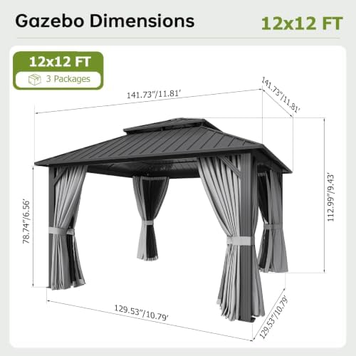 12x12FT Hardtop Gazebo Gray in 12x12FT, alternate view 2