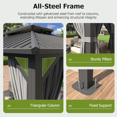 12x12FT Hardtop Gazebo Gray in 12x12FT, alternate view 6