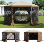 12x12ft Pop Up Canopy Tent, Camping Gazebo Screen Tent, Brown in 12x12ft in Brown