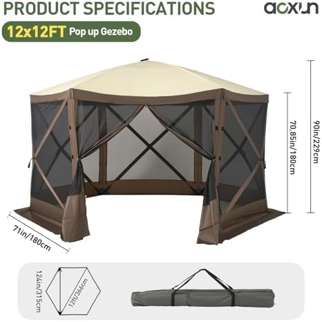 12x12ft Pop Up Canopy Tent, Camping Gazebo Screen Tent, Brown in 12x12ft in Brown, alternate view 2