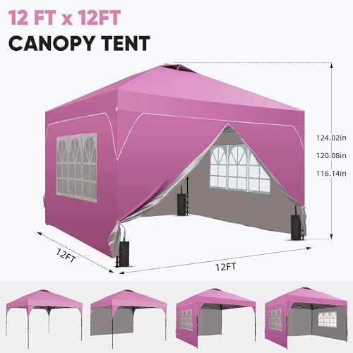 12x12FT Pop Up Canopy Tent with One Push Setup, Easy to Install with 4-Sidewalls for Events, Parties, Camping, alternate view