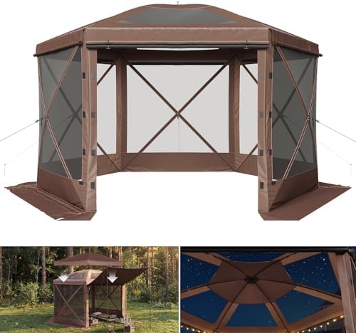 12x12ft Pop-Up Canopy Tent with Removable Top, Screen Gazebo, Brown in 12x12ft in Brown