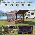 12x12ft Pop-Up Canopy Tent with Removable Top, Screen Gazebo, Brown in 12x12ft in Brown, alternate view 2
