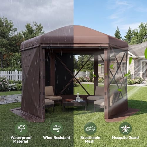 12x12ft Pop-Up Canopy Tent with Removable Top, Screen Gazebo, Brown in 12x12ft in Brown, alternate view 3