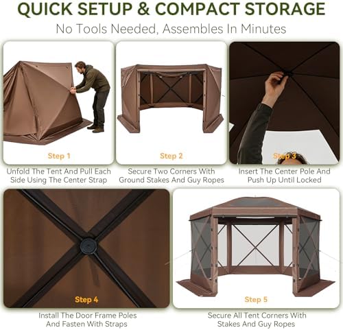 12x12ft Pop-Up Canopy Tent with Removable Top, Screen Gazebo, Brown in 12x12ft in Brown, alternate view 6