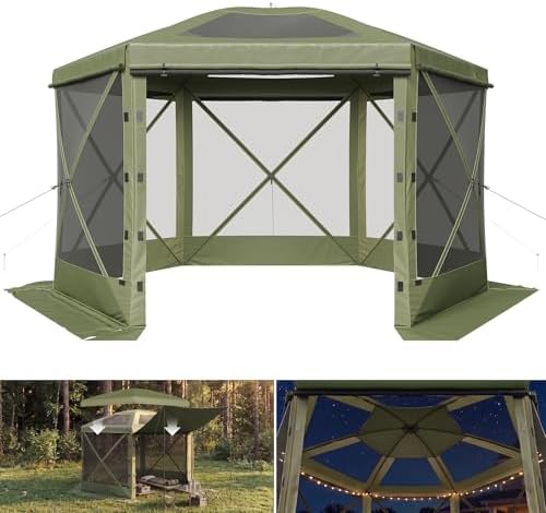 12x12ft Pop-Up Canopy Tent with Removable Top, Screen Gazebo, Green in 12x12ft in Green