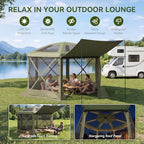 12x12ft Pop-Up Canopy Tent with Removable Top, Screen Gazebo, Green in 12x12ft in Green, alternate view 2