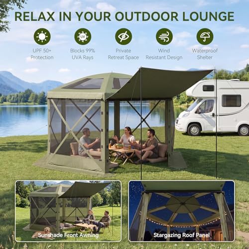 12x12ft Pop-Up Canopy Tent with Removable Top, Screen Gazebo, Green in 12x12ft in Green, alternate view 2