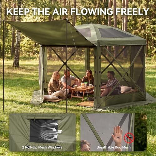12x12ft Pop-Up Canopy Tent with Removable Top, Screen Gazebo, Green in 12x12ft in Green, alternate view 4