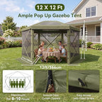 12x12ft Pop-Up Canopy Tent with Removable Top, Screen Gazebo, Green in 12x12ft in Green, alternate view 5