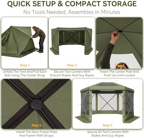12x12ft Pop-Up Canopy Tent with Removable Top, Screen Gazebo, Green in 12x12ft in Green, alternate view 6