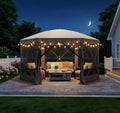12x12ft Pop Up Gazebo, Gazebo Screen Tent with LED Light, Brown in 12x12ft in Brown