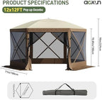 12x12ft Pop Up Gazebo, Gazebo Screen Tent with LED Light, Brown in 12x12ft in Brown, alternate view 2