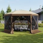 12x12ft Pop Up Gazebo, Gazebo Screen Tent with LED Light, Brown in 12x12ft in Brown, alternate view 3