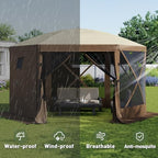 12x12ft Pop Up Gazebo, Gazebo Screen Tent with LED Light, Brown in 12x12ft in Brown, alternate view 6