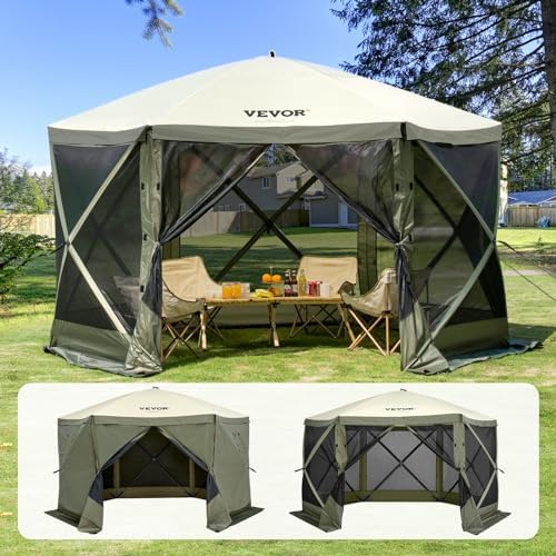 12x12ft Pop Up Gazebo Tent with Mosquito Netting, 6 Removable Wind Panels & 2 Mesh Windows, Outdoor Canopy