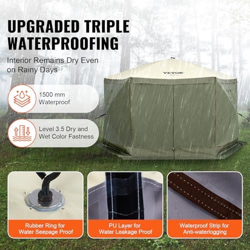 12x12ft Pop Up Gazebo Tent with Mosquito Netting, 6 Removable Wind Panels & 2 Mesh Windows, Outdoor Canopy, alternate view 5