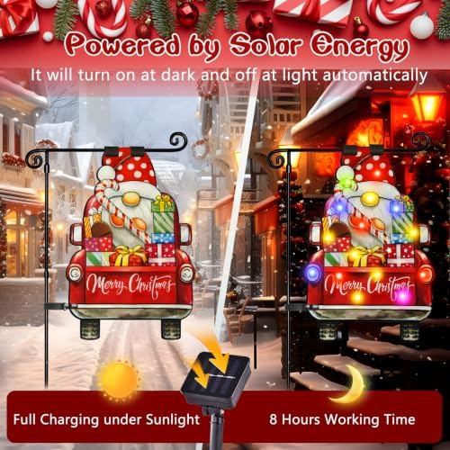 12x18 Lighted Christmas Dwarf Garden Flag, 8 Modes Solar LED, alternate view 3